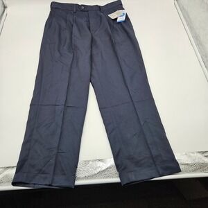 George Classic Fit Expandable Waist Navy Blue Pleated Cuffed Dress Pants 32x30